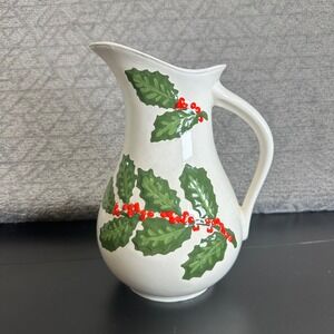 White Pitcher Vintage Holly Berry Christmas Ceramic Decorative